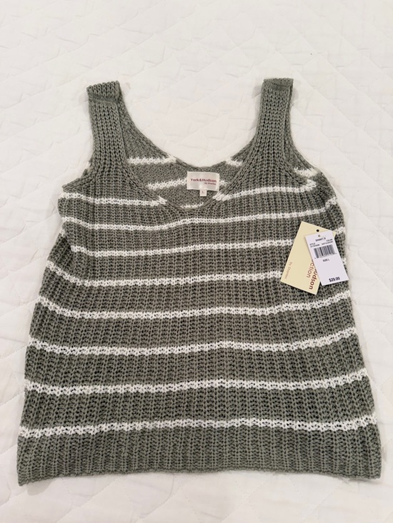 SHAN Tops - SHAN Dusty Olive and Ivory Striped Knit Tank Top
